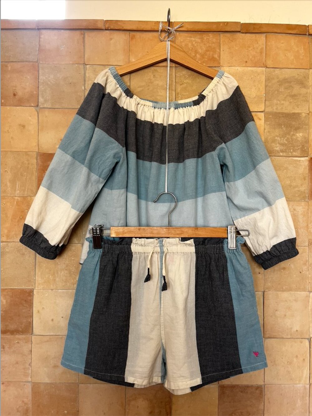 Pink Chicken "Lexi" Top + "Theodore" Shorts Ocean Stripe - Size 10